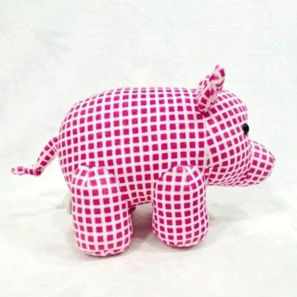 Manhattan Toy Company Jellybeans Cotton Candy Pig/Pink Check Plush Pig - Picture 1 of 9